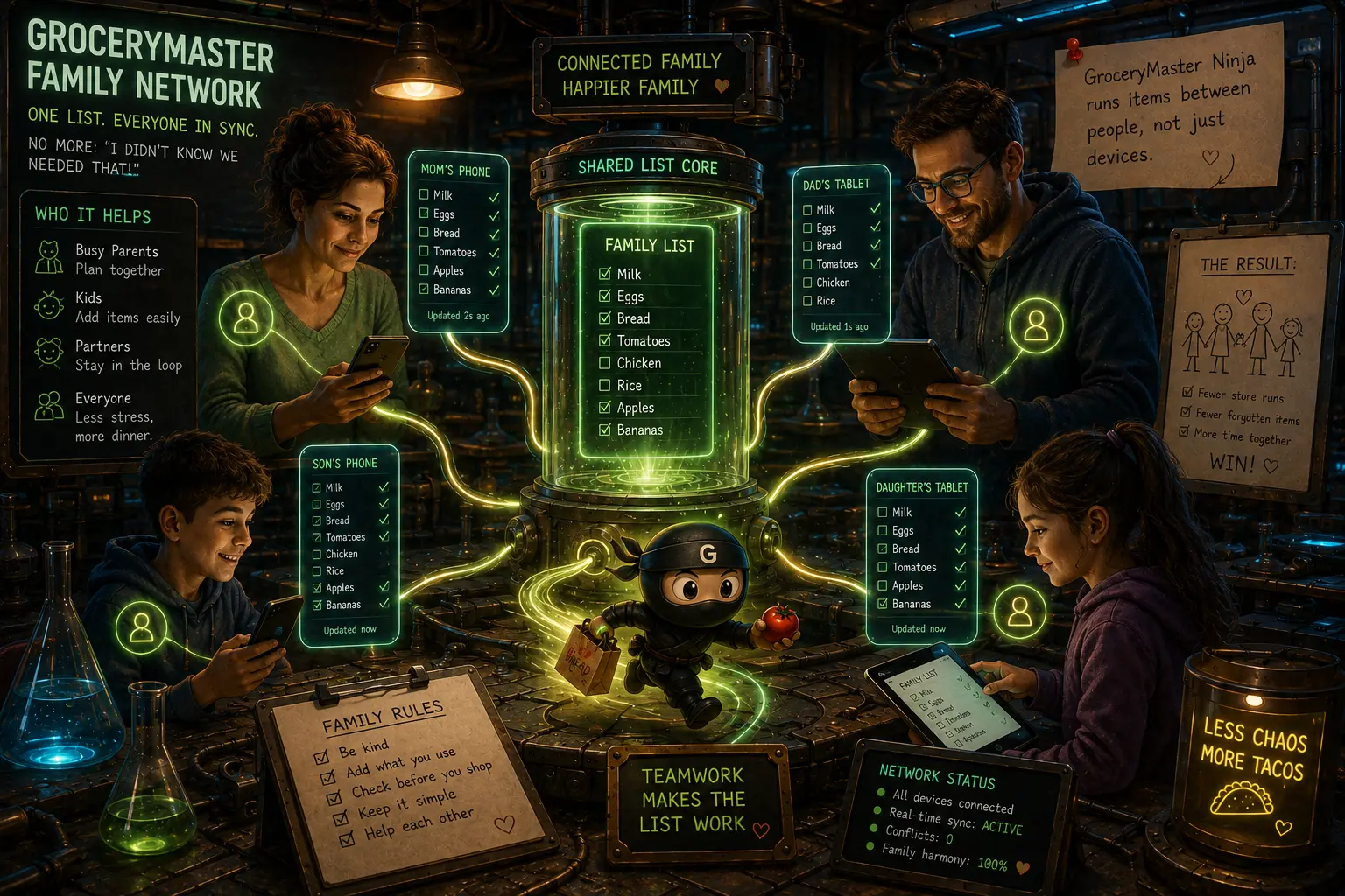 GroceryMaster family network laboratory illustration
